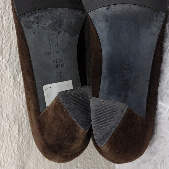 Thierry Rabotin Vintage Brown Suede Leather Almond Peep Toe Blocked Heel Shoe - Picture 9 of 15